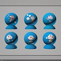 Six Piece Blue Doraemon Decorative Ornament Set With Cute Cartoon Figurines