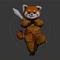 Red Panda Samurai Character In Martial Arts Pose With Sword Knife And Costume