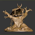Golden Tree Sculpture Decorative Art Piece With Intricate Branches And Base