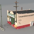 CONACO Gas Station With Cream And Red Exterior Black Roof Green Doors And Fuel Pump