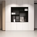 Modern Bookcase Interior Design With White Closed Cabinets Black Open Shelves Books And Decorative Plant