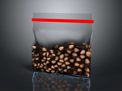 Transparent Zip Top Bag Filled With Fresh Vegetables And Red Sealing Strip On Dark Background 3d model