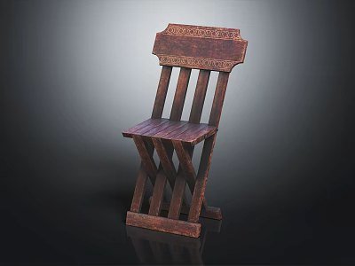 Vintage Wooden Leisure Chair with Carved Backrest and Crossed Legs Handcrafted Design 3d model