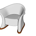 Modern White Single Sofa with Curved Armrest and Brown Wooden Legs Design