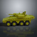 Yellow Wheeled Tank With Six Wheels And Top Mounted Weapon On Gray Background