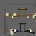 Modern Gold And Black Chandeliers With Spherical Bulbs And Metal Frame Design