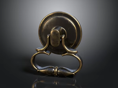 Vintage Brass Door Knocker With Circular Base And Ornate Ring Handle Shiny Surface 3d model