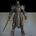 Game Movie Character In Spiked Dark Armor Holding Decorative Sword Medieval Fantasy Style