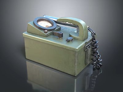 Vintage Green Device With Handle Round Dial And Coiled Cable Design 3d model
