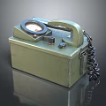 Vintage Green Device With Handle Round Dial And Coiled Cable Design 3d model