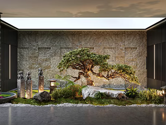 New Chinese style landscape sketch landscape welcome pine plant stone lion water tank lotus copper chain pendant 3d model