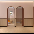 Pink Themed Baby Care Room With Round Mirrors Cartoon Decor And Changing Station