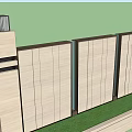 Building Exterior Wall With Beige Panels Black Columns Green Lawn And Metal Frames