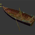 Traditional Wooden Rowing Boat as Water Transport with Oars and Seats