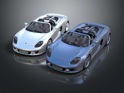 Two Silver And Blue Convertible Sports Cars With Sleek Design And Glossy Finish 3d model