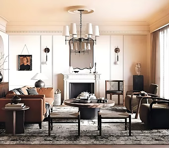 French Home Living Room Villa Living Room 3d model
