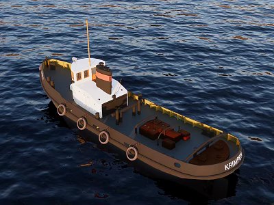 KONING Boat Featuring Brown Hull White Superstructure And Deck Equipment On Water 3d model