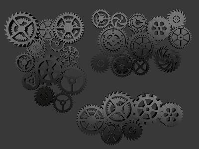 Various Interlocking Mechanical Gears and Cogwheels on Dark Background 3d model