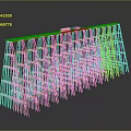 Model Train Moving On Top Of Yellow Scaffolding Structure With Metal Frames
