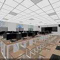 School Computer Classroom With Hexagonal Lights Blue Decor Rows Of Computers And Large Screen 3d model