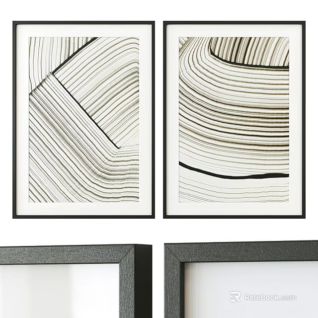 Modern Black Framed Abstract Line Art Wall Decor For Home 3d model 
