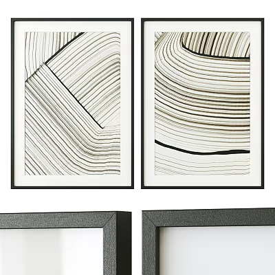 Modern Black Framed Abstract Line Art Wall Decor For Home 3d model