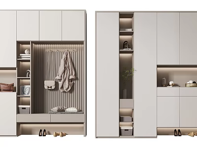 Modern Shoe Cabinet Design With Storage Compartments Hanging Area And LED Lighting 3d model