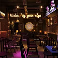Industrial Bar Interior Design With Brick Walls Pendant Lights And Neon Signs