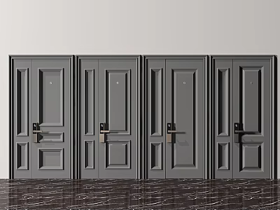 Four Gray Modern Security Doors With Sturdy Metal Handles And Sleek Design 3d model