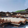 Ancient Chinese Architecture Complex With Black Tiled Roofs Curved Eaves Wooden Railings And Water Surroundings
