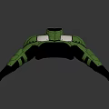 Green Mechanical Component With Geometric Structure Shiny Surface And Black Supports