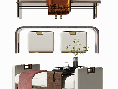 Elegant Ottoman Design With Beige Fabric Cushions Wooden Frame And Decorative Plant 3d model