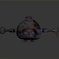 Rusty Mechanical Creature With Spherical Body Red Antenna Black Window Eyes And Metal Limbs