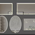 Modern Lighted Mirrors With Oval Rectangular Shapes And Decorative Patterns Design 3d model