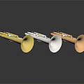Three Decorative Shiny Trumpets In Gold Silver Copper As Living Supplies