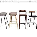 Modern Bar Stools with Different Design Styles and Metal Wooden Frames 3d model