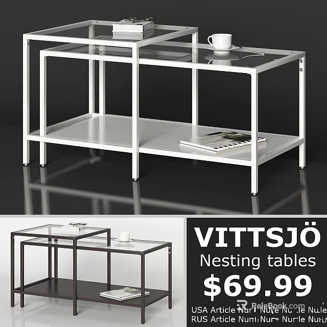 VITTSJÖ Nesting Dining Tables Featuring Glass Top And Metal Frame Design 3d model 