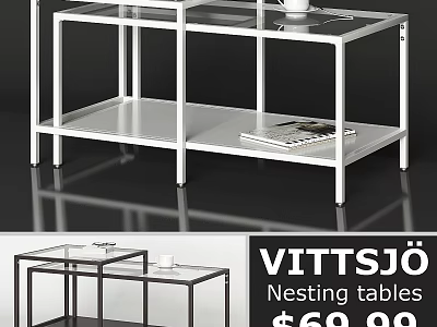 VITTSJÖ Nesting Dining Tables Featuring Glass Top And Metal Frame Design 3d model