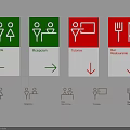 Green Red Directional Wall Signs For Reception Toilet Restaurant With Arrows