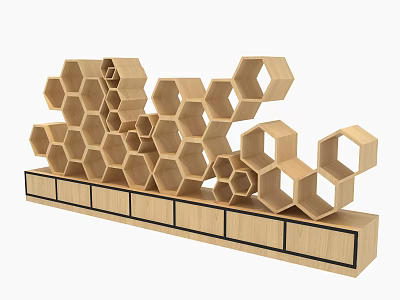 Wooden Hexagonal Cuboid Design Modern Display Shelf with Drawers for Storage 3d model