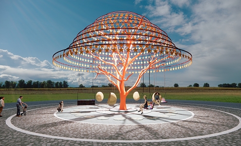 Modern Swing Blessing Tree Life Tree Arbor Net Celebrity Swing Sculpture Blessing Landscape Umbrella Landscape Tree Star Tree 3d model