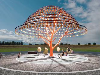 Modern Swing Blessing Tree Life Tree Arbor Net Celebrity Swing Sculpture Blessing Landscape Umbrella Landscape Tree Star Tree 3d model