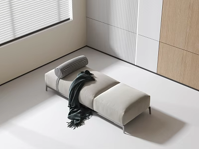 Light Colored Sofa Stool With Striped Pillow And Dark Blanket In Bright Modern Room 3d model