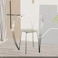Modern Dining Chair with Transparent Glass Seat Metal Frame Wooden Floor and Potted Plant