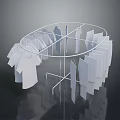 Circular White Clothes Hanger With Hanging White T-shirts On Reflective Surface