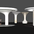 White Pillars With Illuminated Dot Patterns Spiral Layered Design Black Background Reflective Floor 3d model