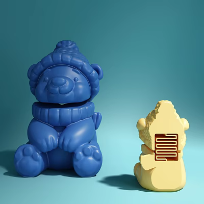 Two Adorable Blue And Yellow Bear Dolls With Hat Scarf Design 3d model