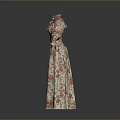 Man Wearing Floral Patterned Long Dress With Red Collar And White Cuffs