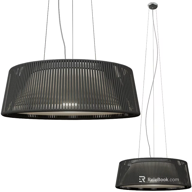 Modern Black Pendant Light With Circular Design And Hanging Cords 3d model