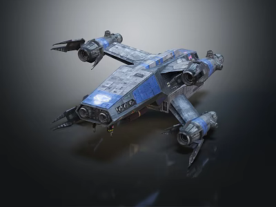 Detailed Science Fiction Spaceship Design Featuring Blue Gray Color And Multiple Engines 3d model